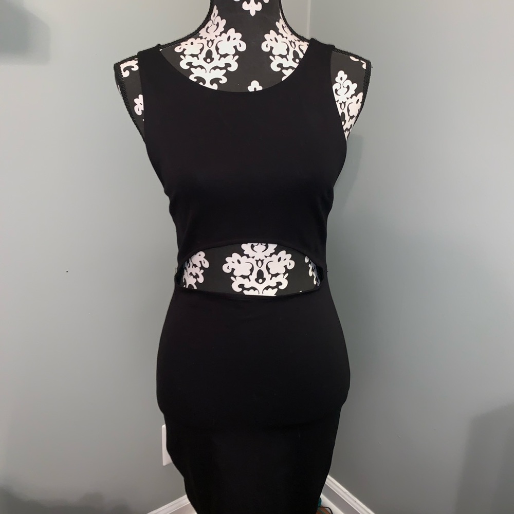 Black mini dress with cut out mid section NWT